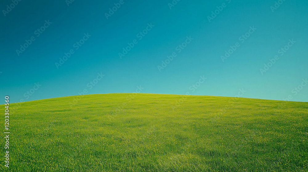 Fototapeta premium Wide Green Field Under Clear Blue Sky