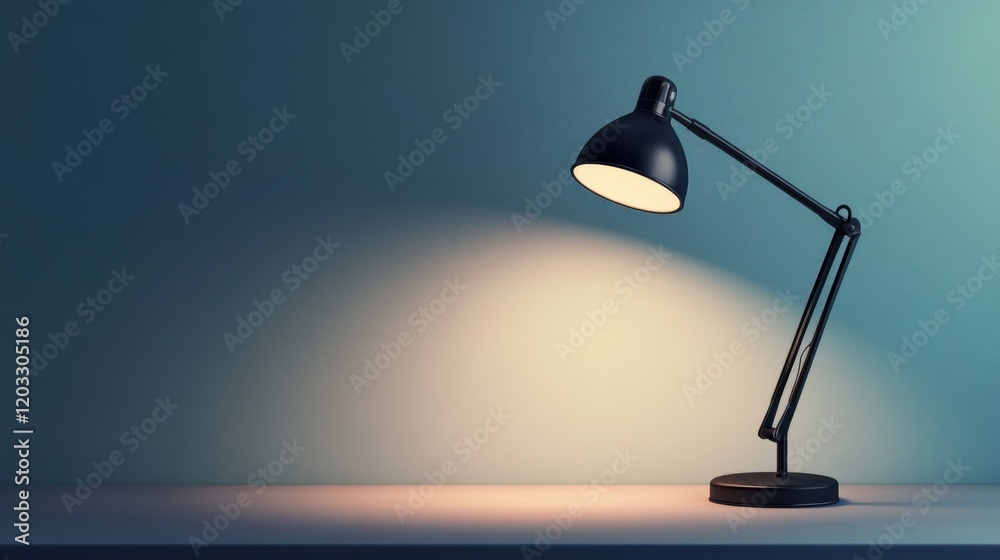 A sleek, black minimalist table lamp on a pastel gray background with soft lighting A sleek, black minimalist table lamp on a pastel gray background with soft lighting