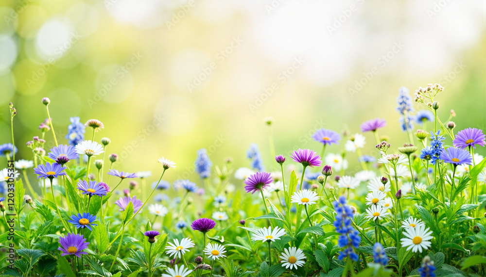Fototapeta premium Vibrant wildflowers blooming in sunny meadow, nature's beauty