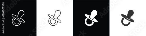 Flat and line Baby pacifier, dummy, soother or teether vector icon. Flat and lineicon of pacifier baby. Dummy Teat icon. Baby care vector illustration in black, white and transparent background. Eps10