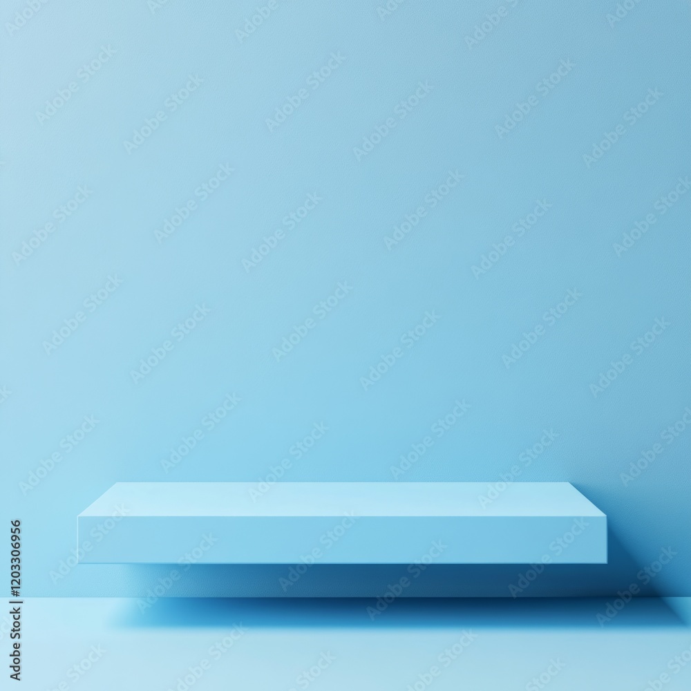 Minimalist blue shelf against a wall. Minimalist blue shelf against a wall.