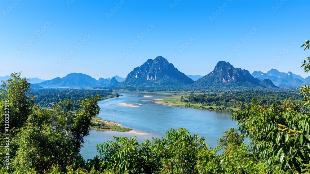 Obraz premium Serene River Valley Landscape