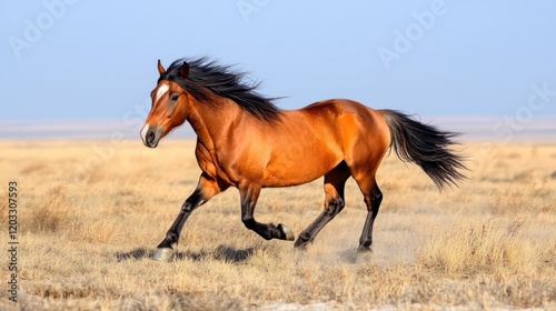 Wild Horse Running in Open Field