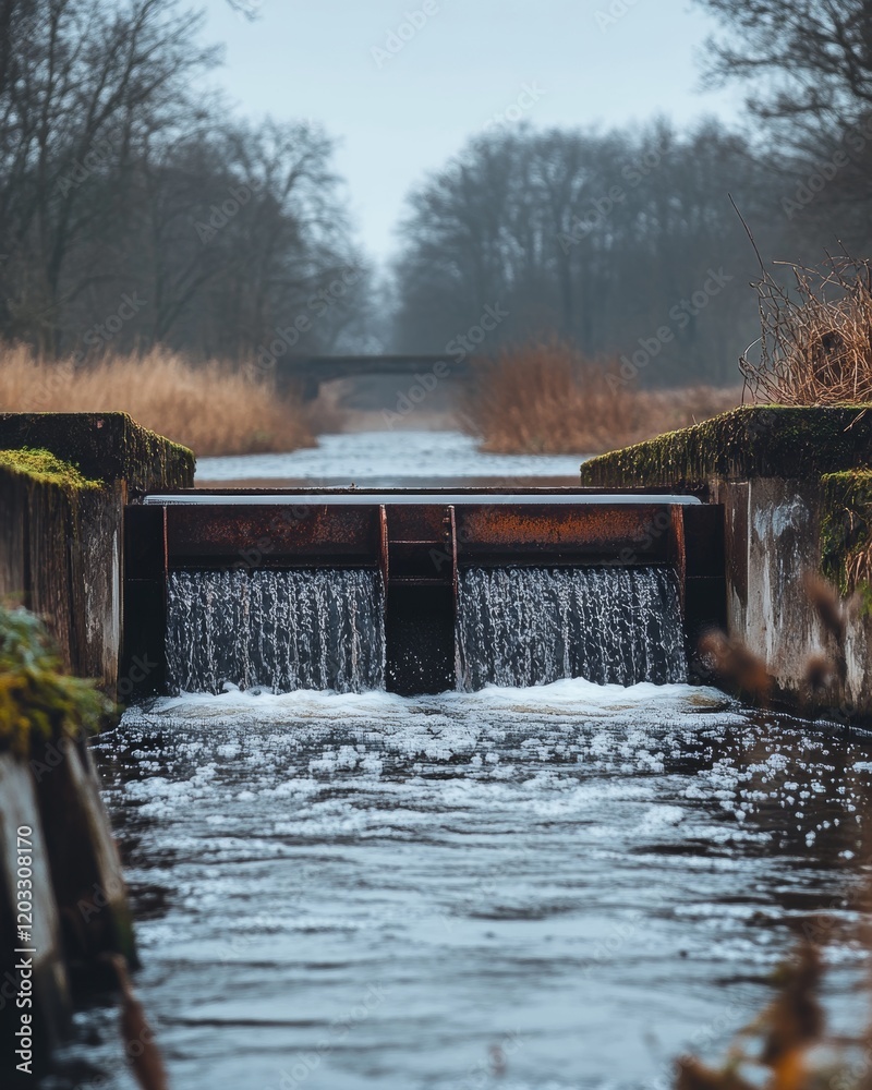 Fototapeta premium Serene water flow through a calm landscape.