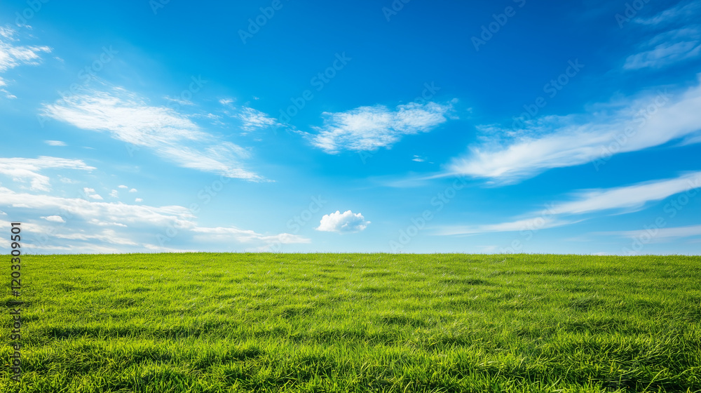 Fototapeta premium Wide Green Field Under Clear Blue Sky
