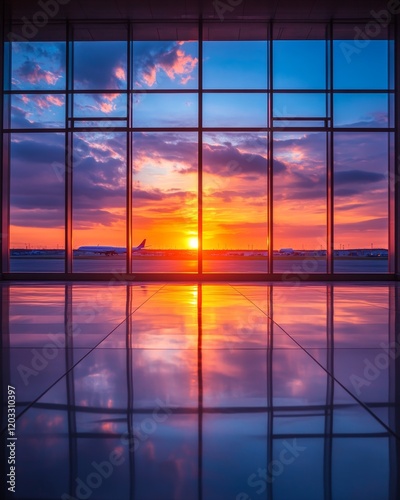 A stunning sunset view through large windows.