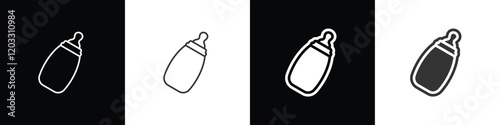 Feeding bottle icon in flat and line style. Baby milk bottle vector illustration in black, white and transparent background. Eps10