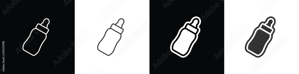 Feeding bottle icon in flat and line style. Baby milk bottle vector illustration in black, white and transparent background. Eps10 Feeding bottle icon in flat and line style. Baby milk bottle vector illustration in black, white and transparent background. Eps10