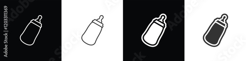 Feeding bottle icon in flat and line style. Baby milk bottle vector illustration in black, white and transparent background. Eps10