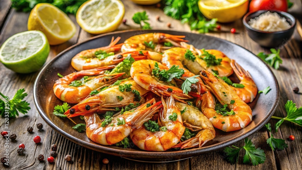 Crispy Fried Shrimp Plate with Lemon Herbs Crispy Fried Shrimp Plate with Lemon Herbs