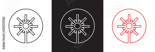 Laser beam icon in black, white  and red.  isolated on white and black background. vector illustration. EPS 10