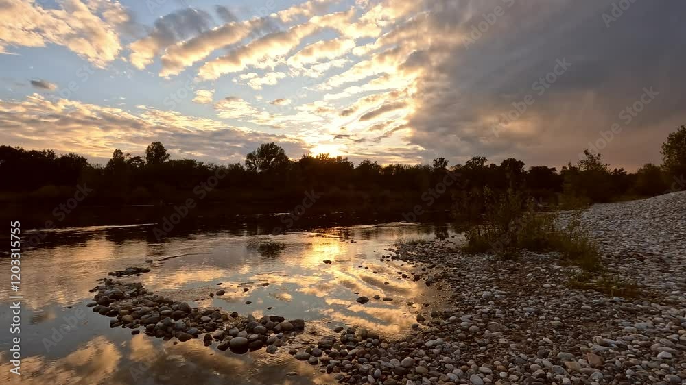 sunset on the river in the Ticino natural park