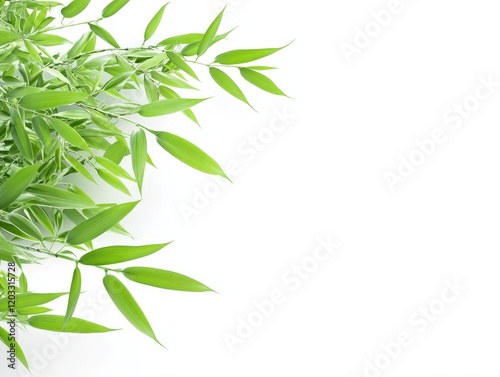 Green Bamboo Shoots and Leaves on White Background for Spa and Asian Theme