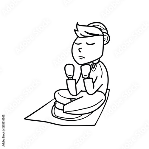 graphic vector illustration of Muslim youth or children worshiping and praying in the month of Ramadan in cartoon style, great for adding to your visual elements or teaching materials for coloring chi