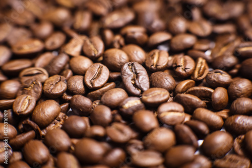 many aromatic, coffee beans macro.