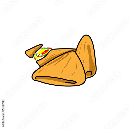 Illustration of the traditional food samosas eaten at the Ramadhan season, simple style is good for additional visual elements for the Ramdhan food theme