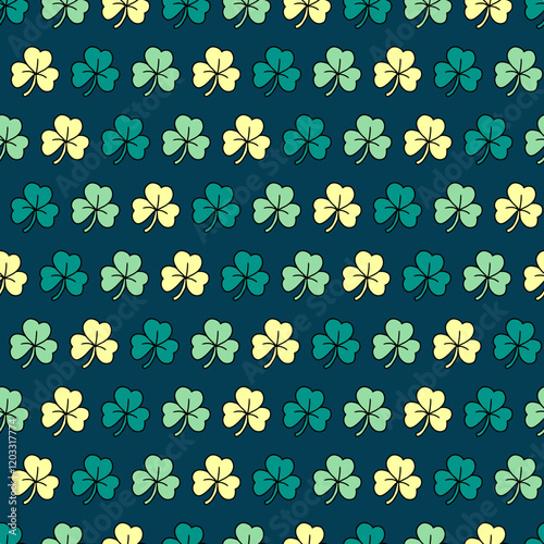 Green Shade Lush Shamrock Whispers Leaf Pattern. Ideal for Patrick Day projects, thematic decorations, or any fabric, a perfect homage to the spirit of good fortune and Irish folklore.