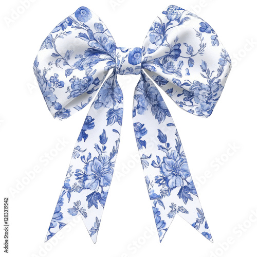 Blue Chinoiserie Floral Coquette Bow Clipart Vector Illustration