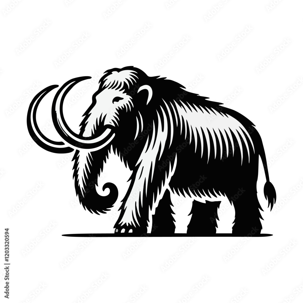 Fototapeta premium Mammoth silhouette. engrave black icon on white background