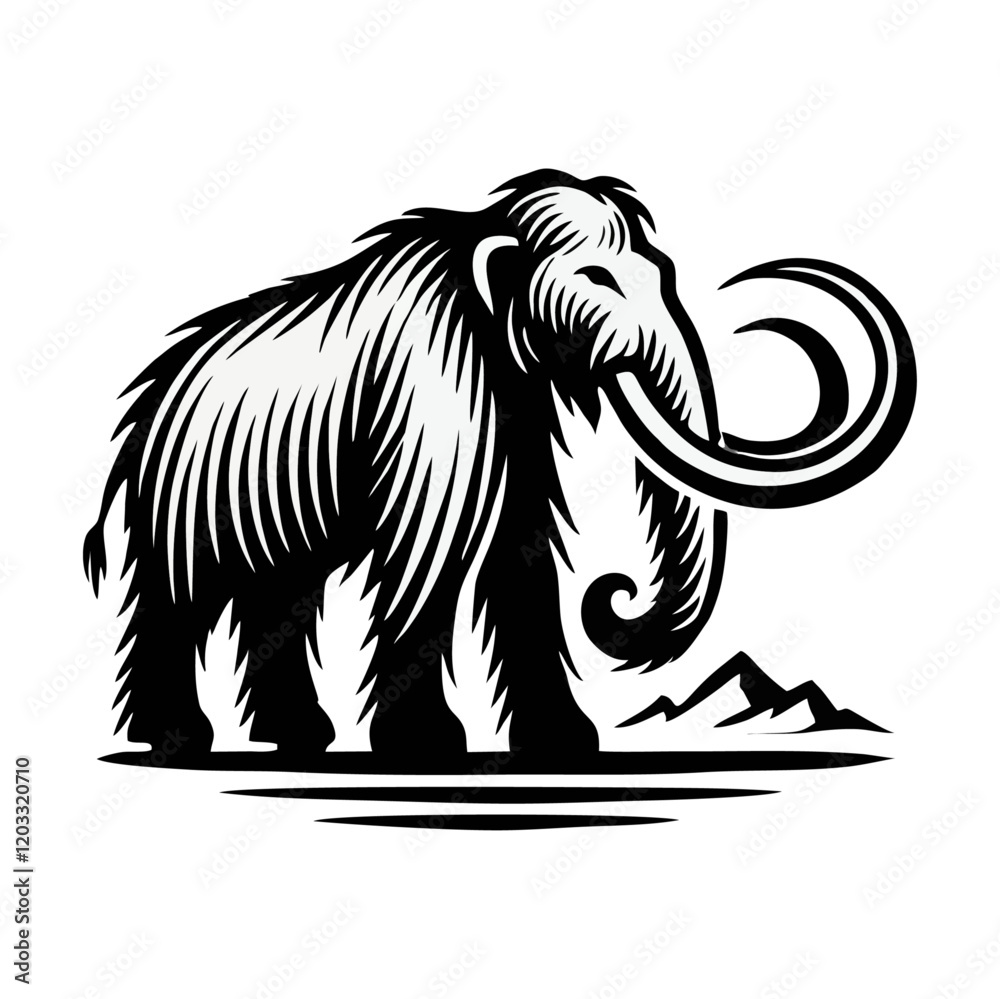 Fototapeta premium Mammoth silhouette. engrave black icon on white background