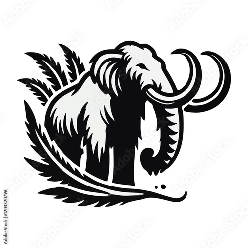 Mammoth silhouette. engrave black icon on white background