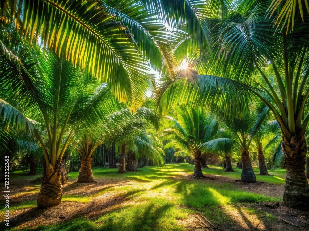 Obraz premium Immerse yourself in a tropical paradise: vibrant landscape photography showcasing lush palm leaves.