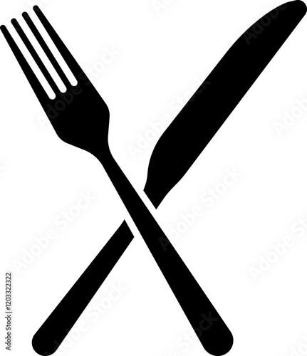Cutlery icon  Place Setting Paper Plate, Plastic Fork, Knife black line and flat vector isolated on transparent background. Utensils meal crockery symbol for food and app
