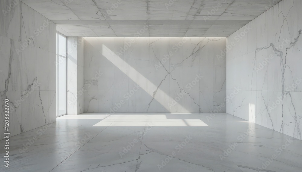 Obraz premium Bright and spacious interior with minimalist design and marble walls showcasing natural light streaming through large windows