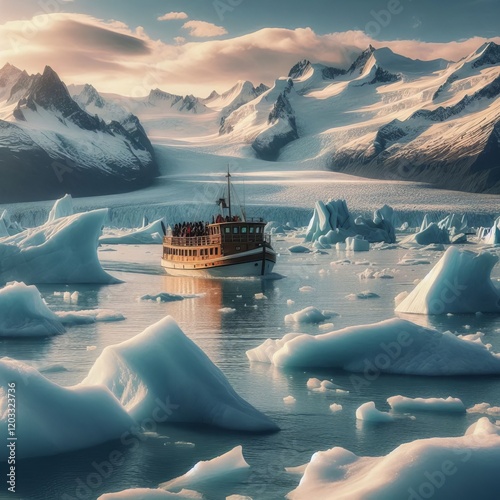 Boats navigating through glacial lagoons offering close up views