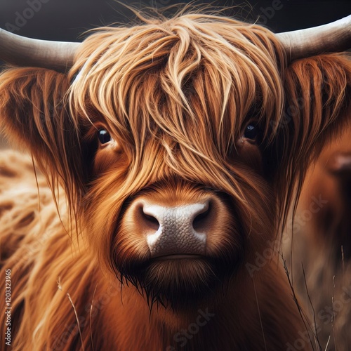 Close up of a Highland cow's face – Long
