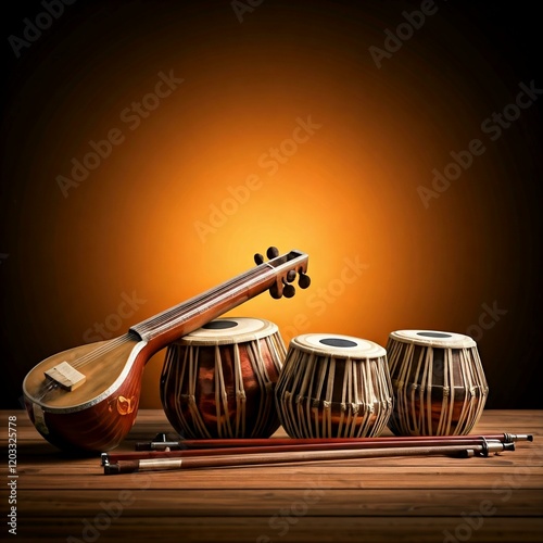 Indian classical music instruments on the table