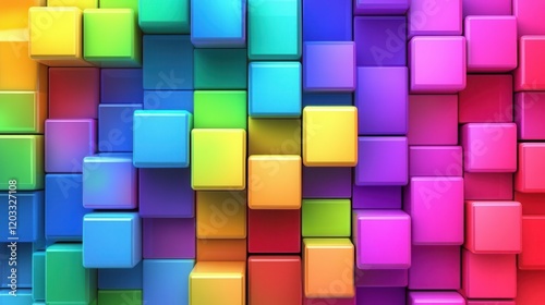Vibrant Neon Gradient Blocks Digital Art Background Colorful Design Abstract Environment Close-Up View Modern Concept
