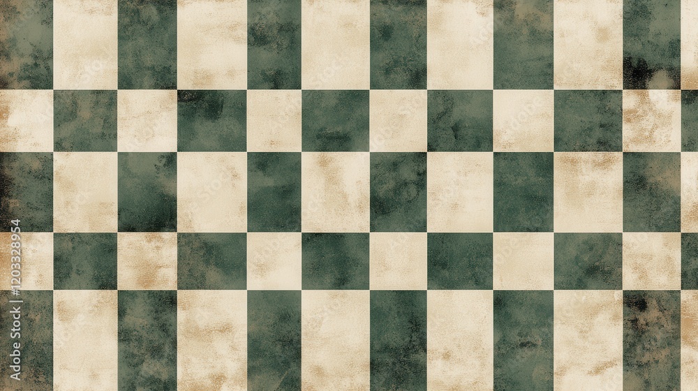 Fototapeta premium Retro Checkerboard Patterns Background Interior Design Digital Artwork Muted Greens Environment Artistic Vibes