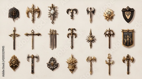 Fantasy Icons Mosaic, a vibrant collection of geometric shapes featuring mythical creatures and RPG elements, blending color and imagination.