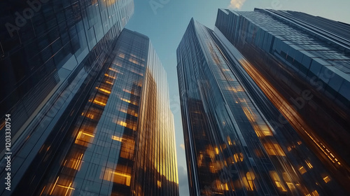 Wallpaper Mural Skyscrapers in Downtown City with Modern Architecture at Dusk Torontodigital.ca