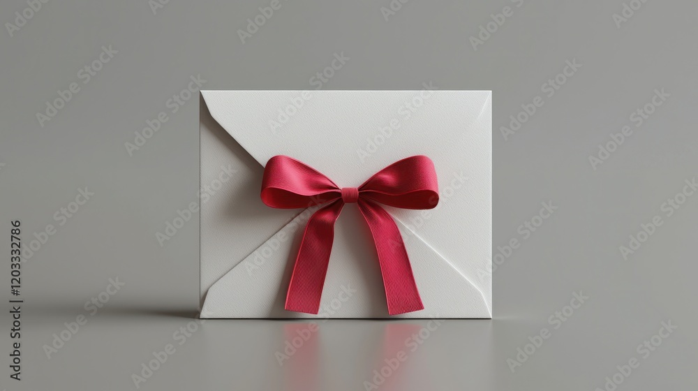 White envelope with red bow on gray background (2) White envelope with red bow on gray background (2)