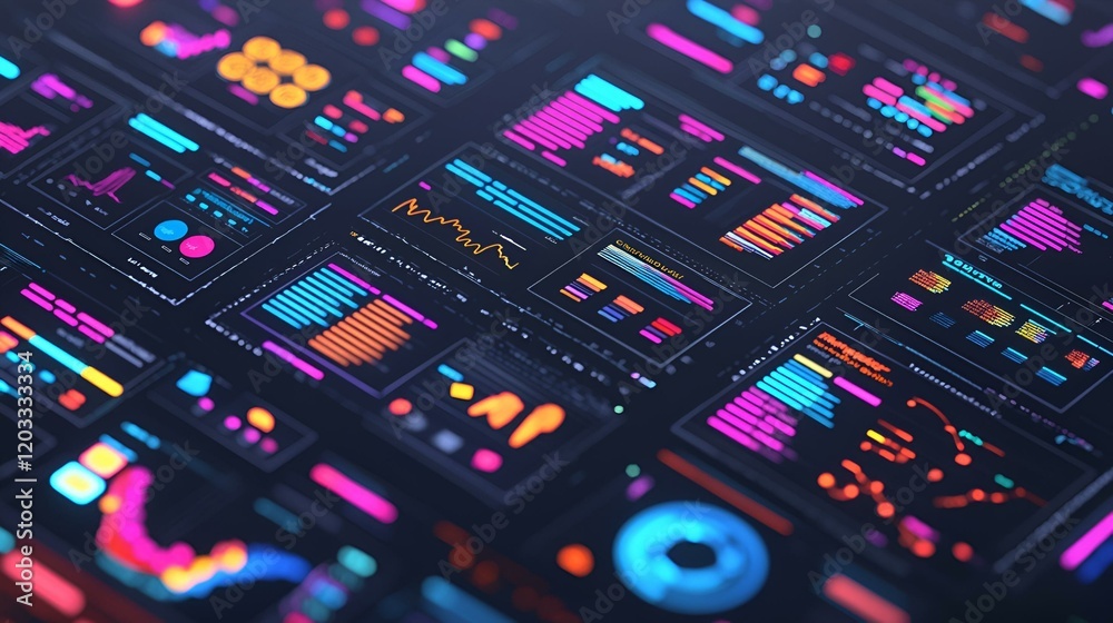 Fototapeta premium Infographic Spectrum, a vibrant digital artwork showcasing diverse data visualizations and engaging graphics for informative storytelling