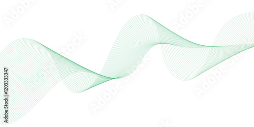 Abstract green lines on a white background. Modern technology wave design. Vector illustration.