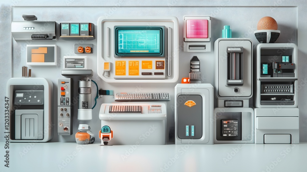 Fototapeta premium Fruit, character and modern concept: Grape-inspired AI, sci-fi control room.