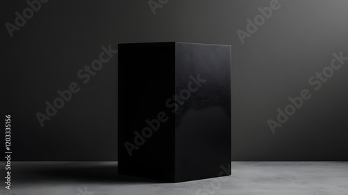 A tall black rectangular block stands on a floor