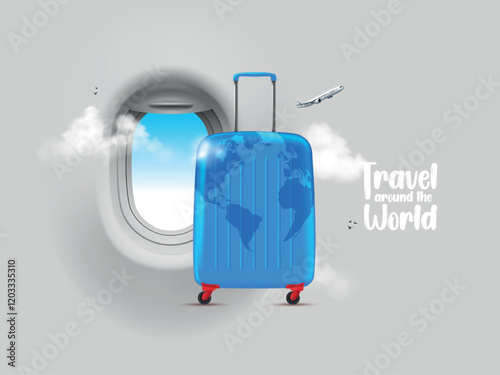 Collection of travel bag or suitcase icon vector.travel and tours illustrations vector background. travel around the world.tourism poster road trip holiday vacation. World tourism day