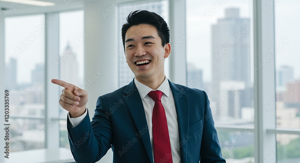 Happy Smiling Young Businessman Pointing at Something Professional Portrait Generative AI Happy Smiling Young Businessman Pointing at Something Professional Portrait Generative AI