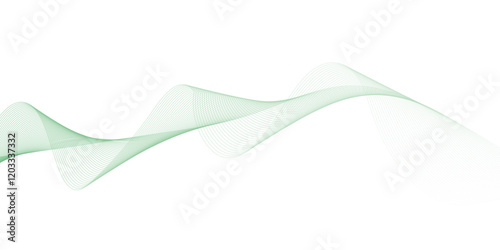 Abstract green lines on a white background. Modern technology wave design. Vector illustration.