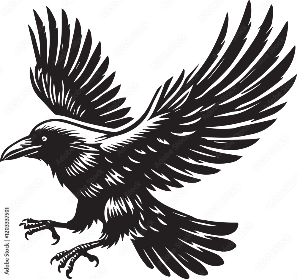 Obraz premium Crow vector in black and white