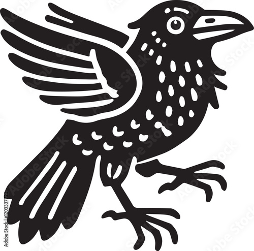 Crow vector in black and white