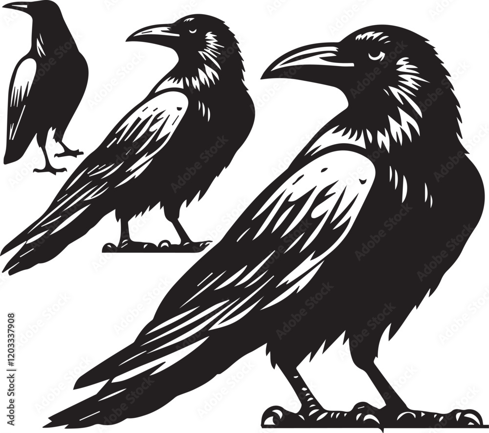 Obraz premium Crow vector in black and white