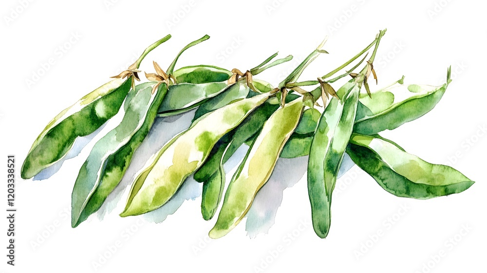 Watercolor Illustration of Cluster beans Watercolor Illustration of Cluster beans