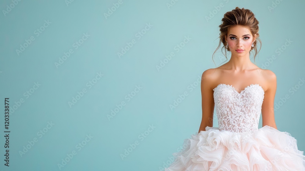 Elegant bride, pastel dress, studio backdrop, wedding fashion Elegant bride, pastel dress, studio backdrop, wedding fashion