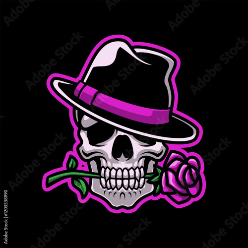 Retro Skull Head In Love With Rose Mascot Vector Illustration is perfect for your brand business