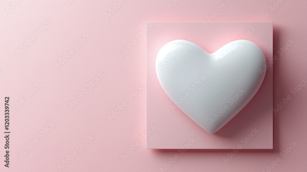 White heart on pink square, minimal background, love concept White heart on pink square, minimal background, love concept